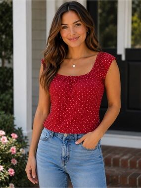 Wild Fable Red Polka Dot Top with Side Ruching